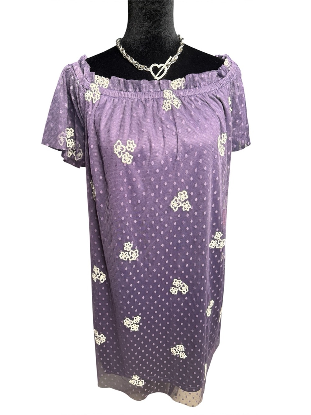 Miami floral polka dot mesh dress purple white off shoulder size M Y2K Coquette - Picture 2 of 5